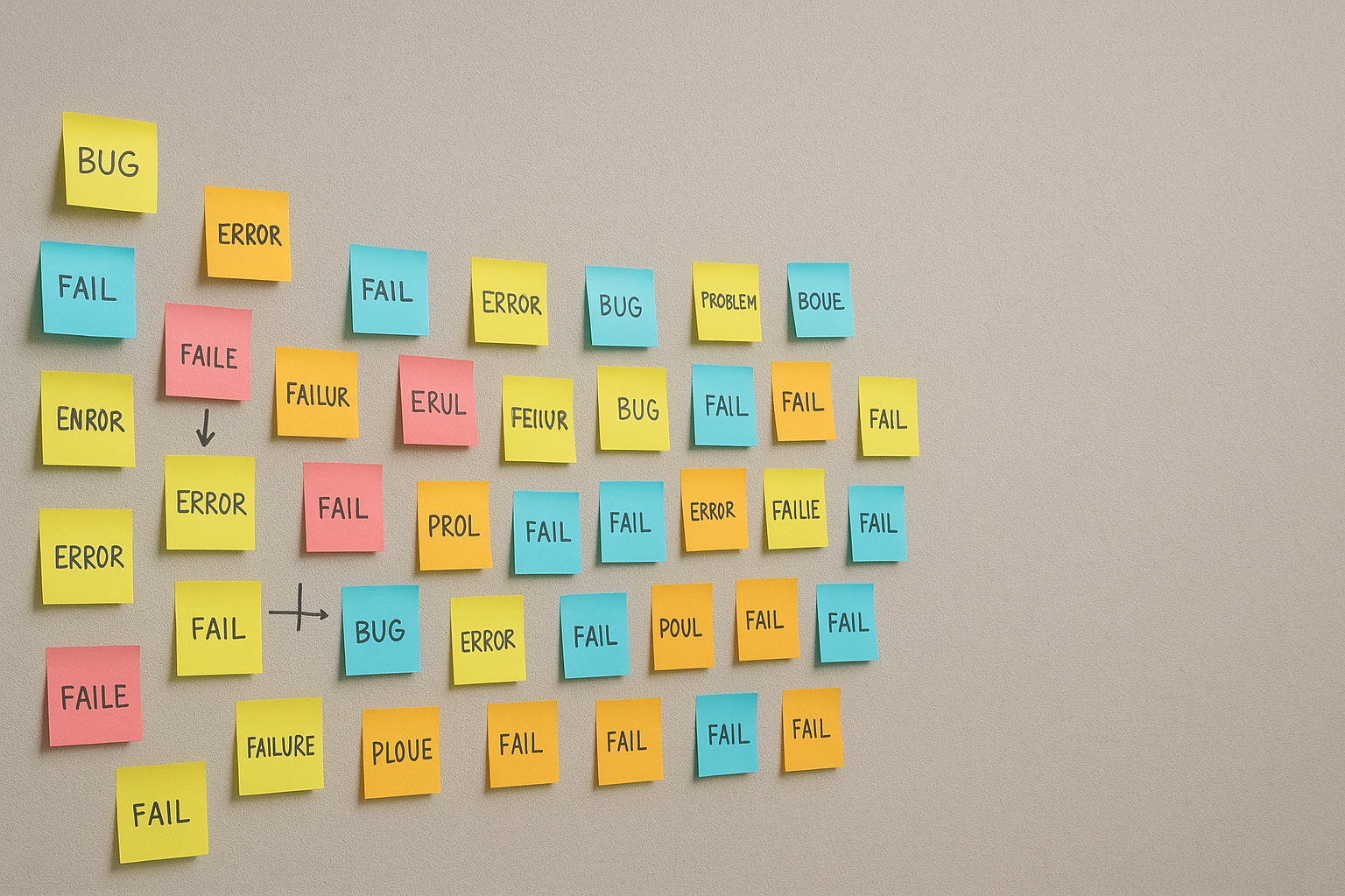Sticky notes on wall representing messy business operations – Online Business Manager Ireland