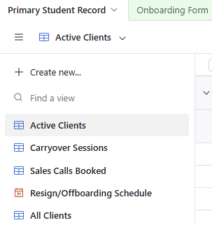 Airtable CRM database interface showing customer management system